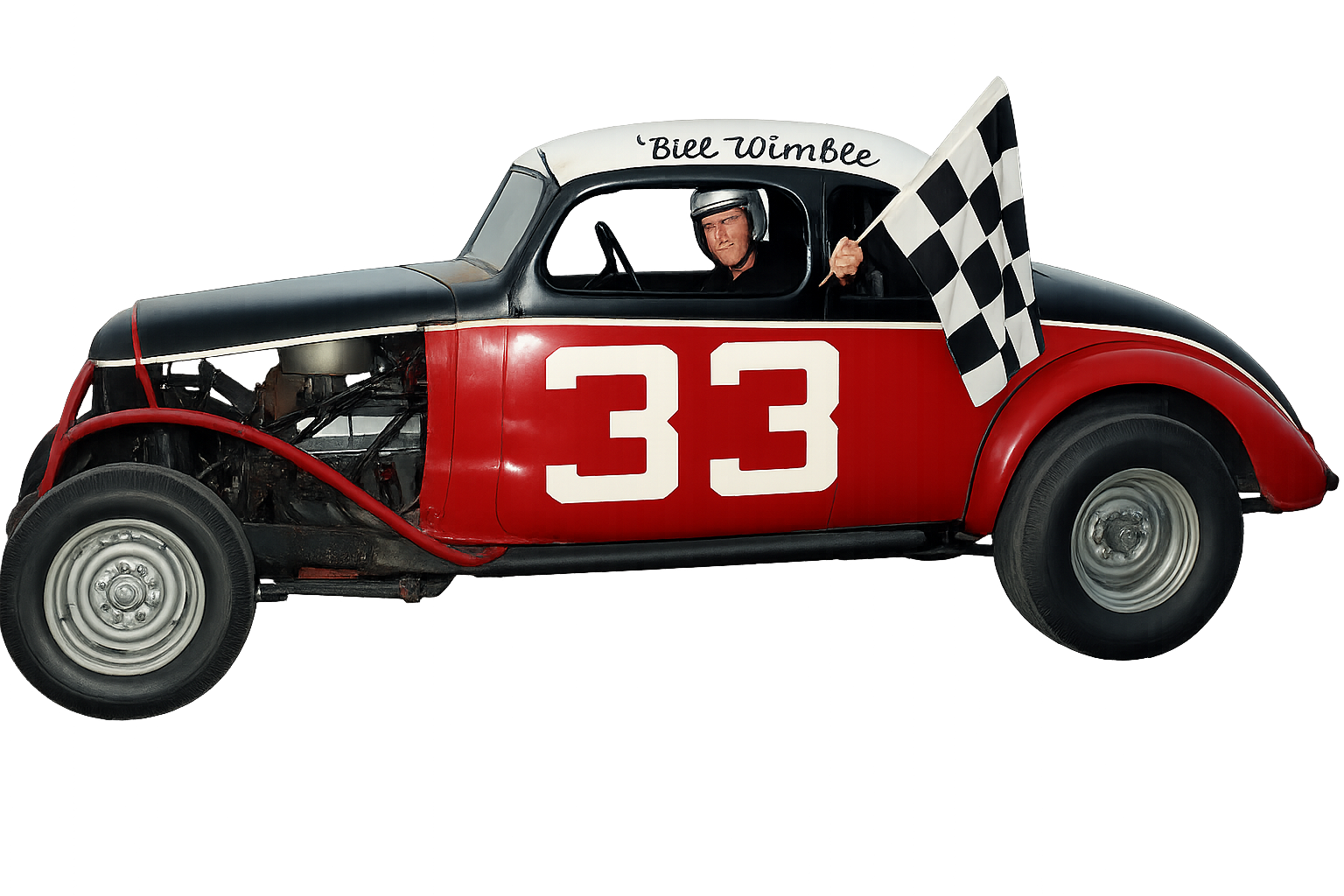 Bill Wimble NASCAR car number 33, red black and white